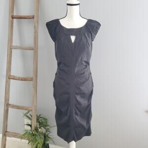 Xscape By Joanna Chen Black Sleeveless Ruched Midi Dress Size 14